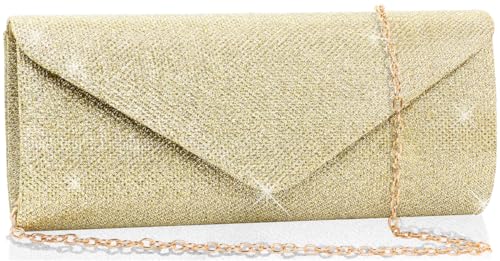 Elegant Gold Envelope Clutch with Detachable Chain