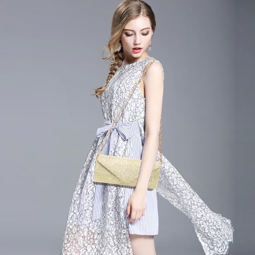 Elegant Gold Envelope Clutch with Detachable Chain
