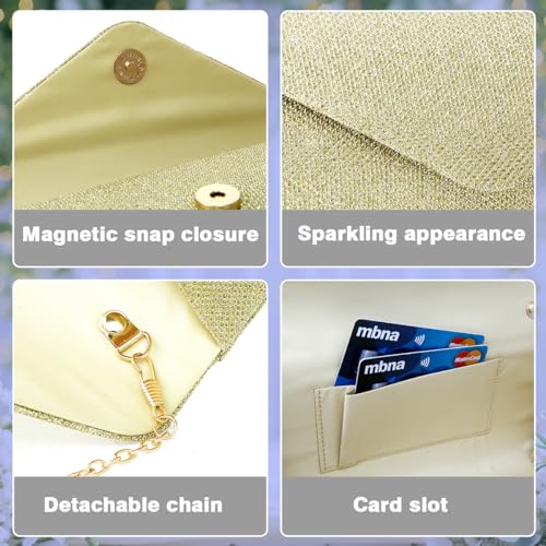 Elegant Gold Envelope Clutch with Detachable Chain