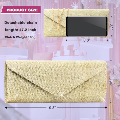 Elegant Gold Envelope Clutch with Detachable Chain