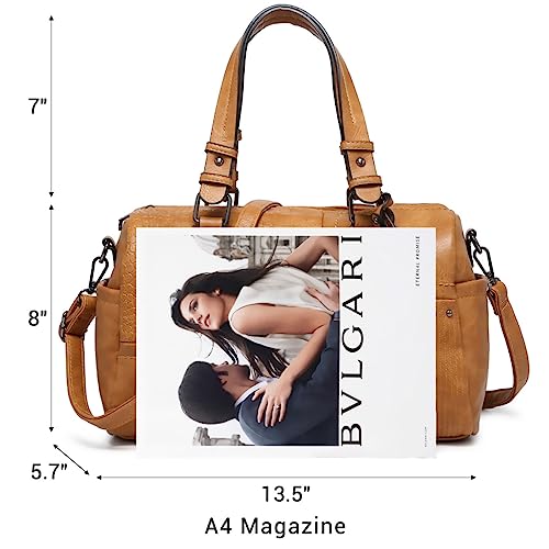 Vegan Leather Large Barrel Shoulder Hobo Handbag (Tan)