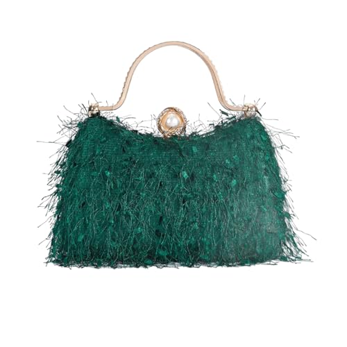Chic Green Feather Evening Clutch Bag for Women