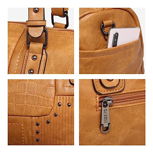 Vegan Leather Large Barrel Shoulder Hobo Handbag (Tan)