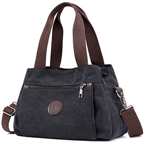 Womens Canvas Hobo Crossbody Tote Purse - Black