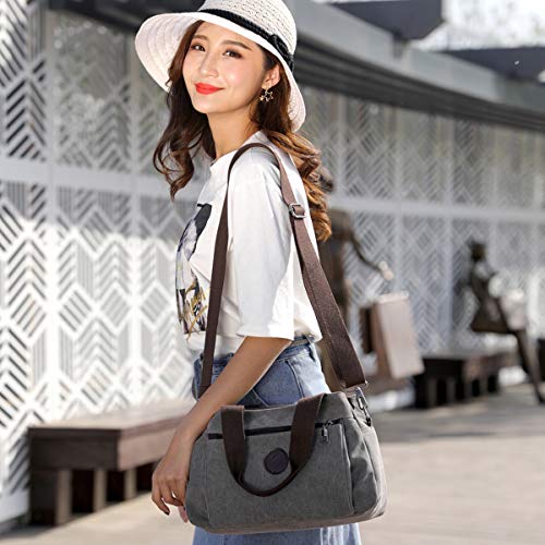 Womens Canvas Hobo Crossbody Tote Purse - Black