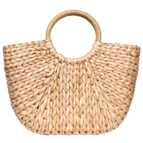 Khaki Hand-Woven Rattan Tote Bag for Women