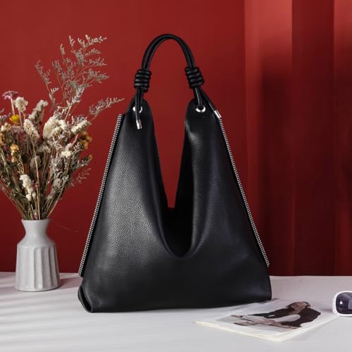 Black leather slouchy hobo shoulder bag by Montana West