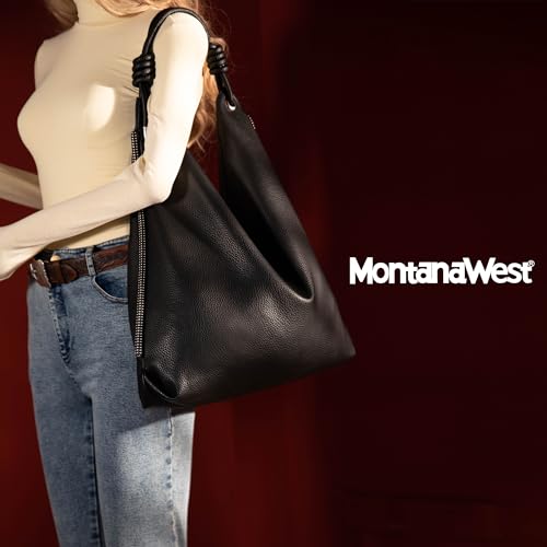 Black leather slouchy hobo shoulder bag by Montana West