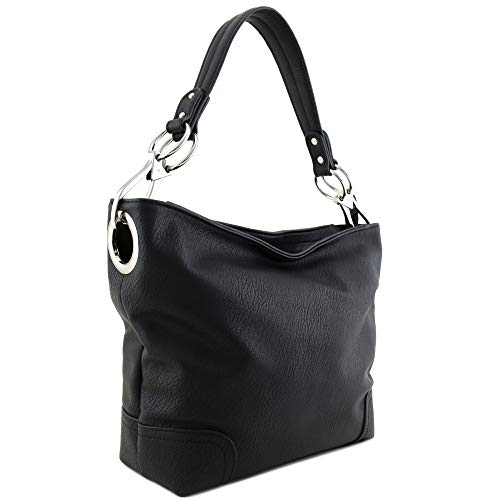 Black Hobo Bag with Oversized Snap Hook Hardware