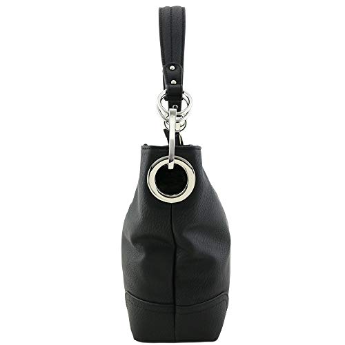 Black Hobo Bag with Oversized Snap Hook Hardware