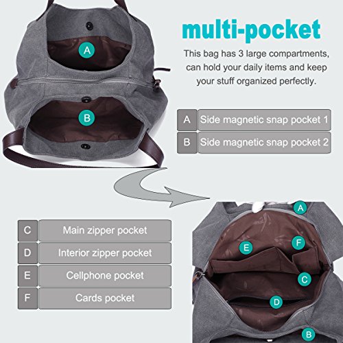 DOURR Women's Multi-pocket Canvas Shoulder Bag Tote