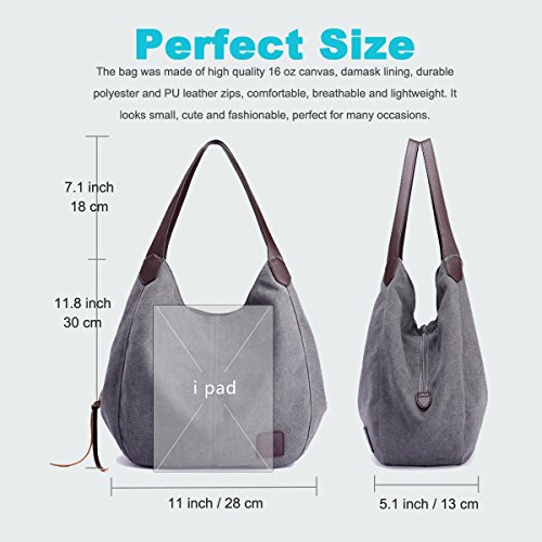 DOURR Women's Multi-pocket Canvas Shoulder Bag Tote