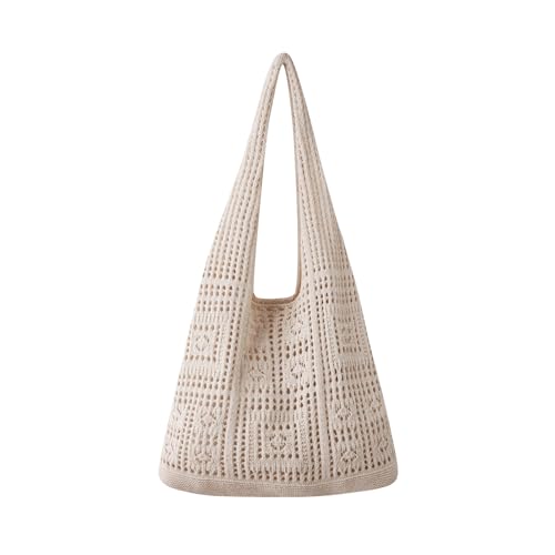 Large Apricot Knitted Shoulder Tote Bag