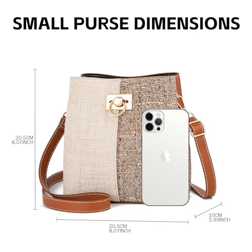 Brown PU Leather Crossbody Bucket Bag for Women