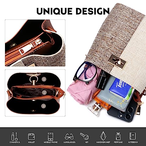 Brown PU Leather Crossbody Bucket Bag for Women