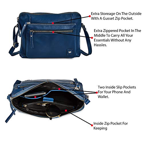 Real Leather Crossbody Handbag Purses - Sapphire Blue