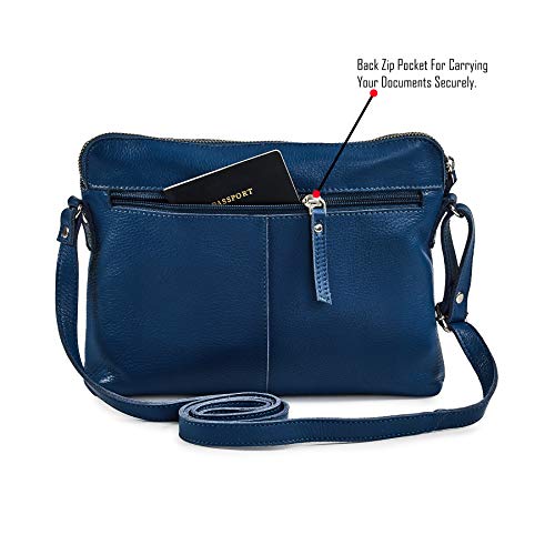 Real Leather Crossbody Handbag Purses - Sapphire Blue