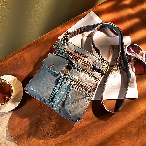 Vintage Leather Crossbody Bag with Multi Pockets for Women