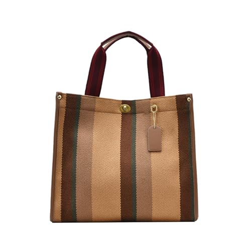Color Contrast Stripe Canvas Messenger Tote Bag