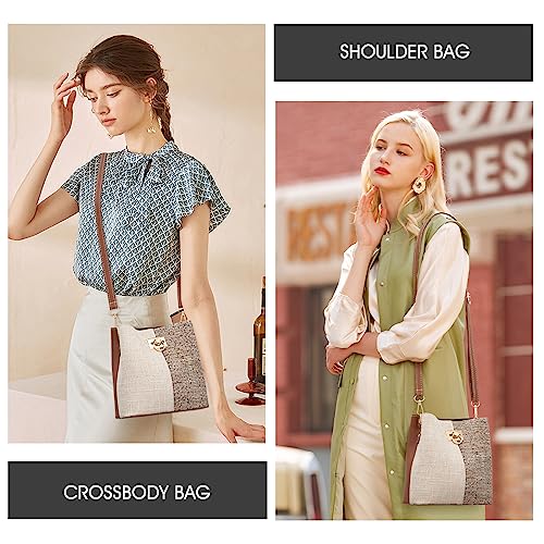 Brown PU Leather Crossbody Bucket Bag for Women