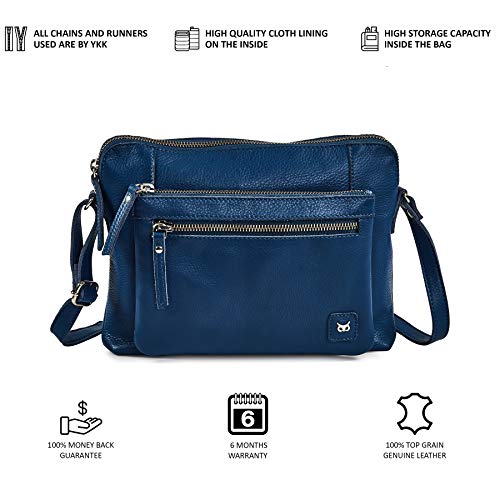 Real Leather Crossbody Handbag Purses - Sapphire Blue