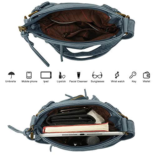 Vintage Leather Crossbody Bag with Multi Pockets for Women