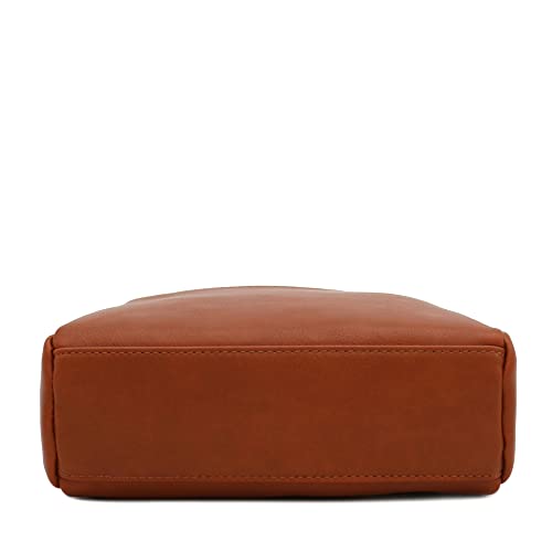 Small Triple Zip Crossbody Bag in Saddle Brown