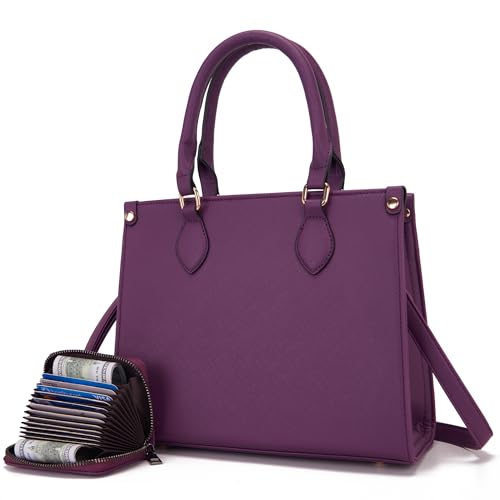Qiyuer Purple Vegan Leather Handbag Set for Women