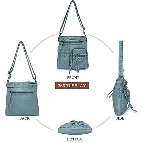 Vintage Leather Crossbody Bag with Multi Pockets for Women