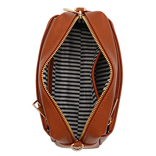 Small Triple Zip Crossbody Bag in Saddle Brown