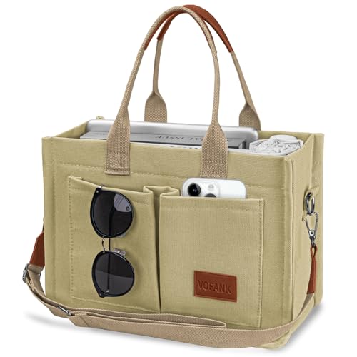 Khaki Canvas Tote Bag with Pockets for Women