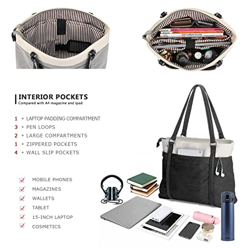 Large Canvas Women's Laptop Tote Handbag for Work