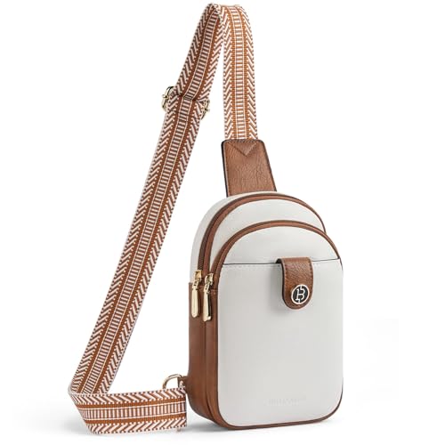 BOSTANTEN Trendy Leather Chest Bag Crossbody Purse, Beige