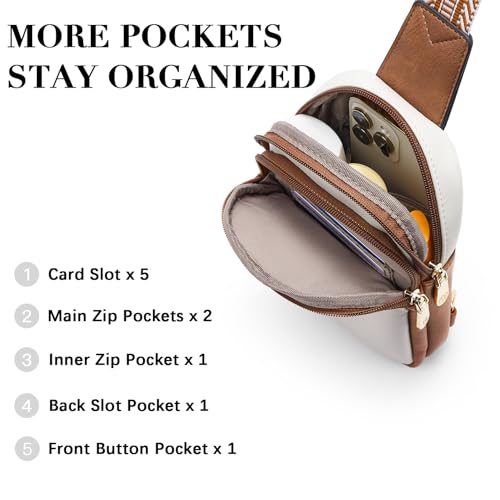 BOSTANTEN Trendy Leather Chest Bag Crossbody Purse, Beige