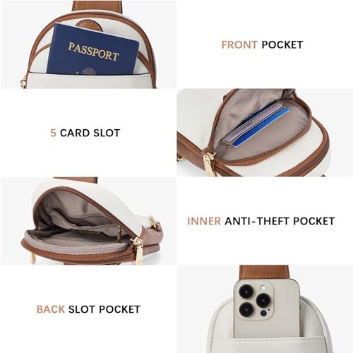 BOSTANTEN Trendy Leather Chest Bag Crossbody Purse, Beige