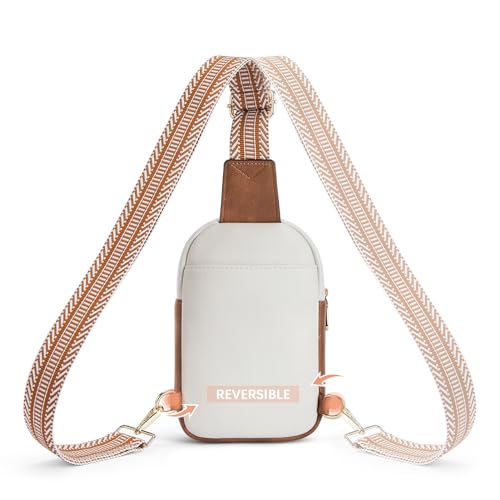BOSTANTEN Trendy Leather Chest Bag Crossbody Purse, Beige