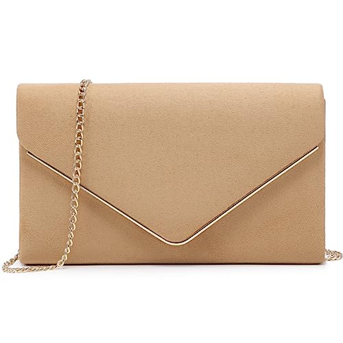 Dasein Velvet Evening Clutch Handbag for Women (Camel)