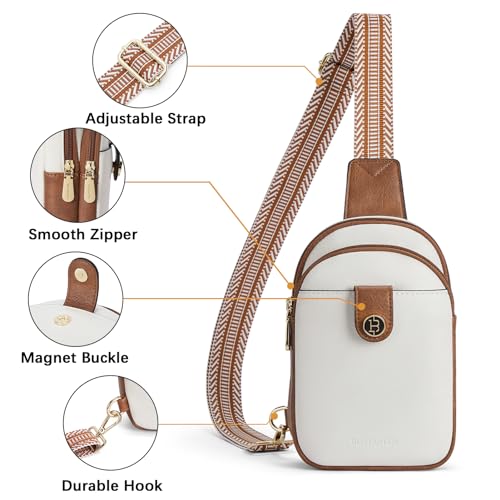 BOSTANTEN Trendy Leather Chest Bag Crossbody Purse, Beige