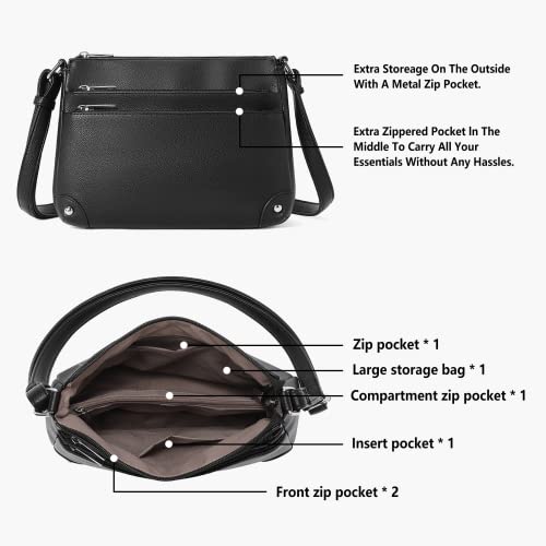 WESTBRONCO Medium Size Black Crossbody Shoulder Handbag With Pockets