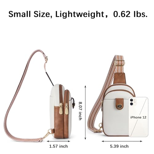 BOSTANTEN Trendy Leather Chest Bag Crossbody Purse, Beige