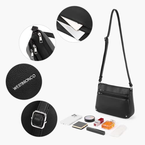 WESTBRONCO Medium Size Black Crossbody Shoulder Handbag With Pockets