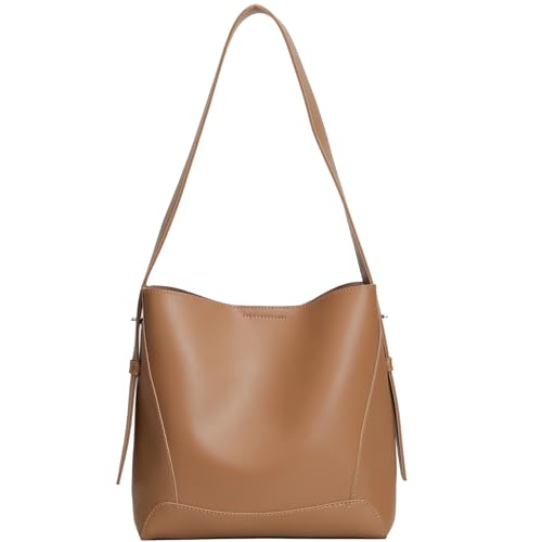 Women's Brown Leather Bucket Shoulder Tote Purse Bag