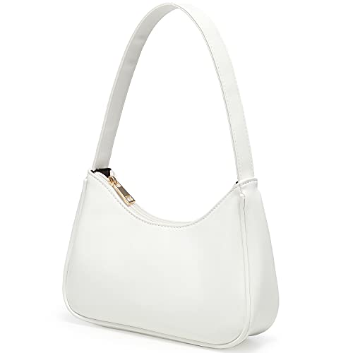 White Leather Shoulder Bag with Mini Clutch Purse