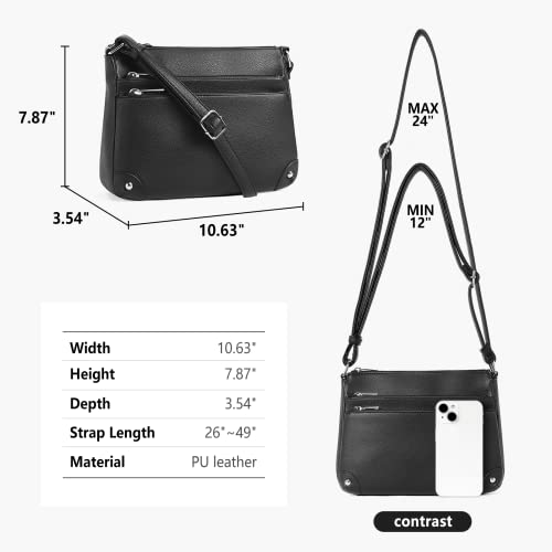 WESTBRONCO Medium Size Black Crossbody Shoulder Handbag With Pockets