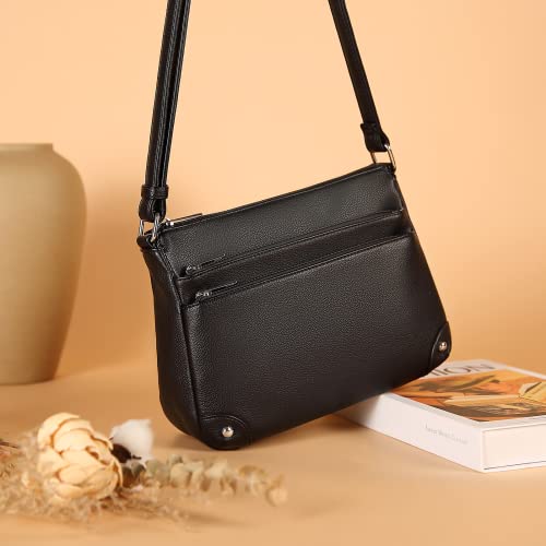 WESTBRONCO Medium Size Black Crossbody Shoulder Handbag With Pockets
