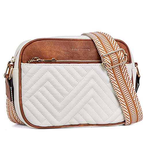 BOSTANTEN Quilted Vegan Leather Crossbody Handbags Beige/Brown