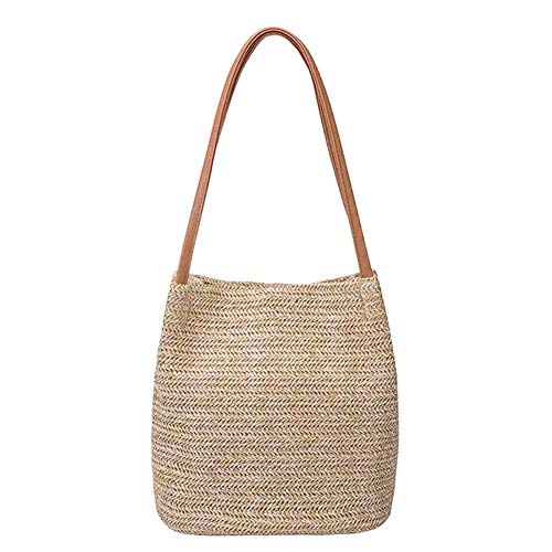 Aphoraeny Dark Beige Straw Beach Shoulder Tote Bag