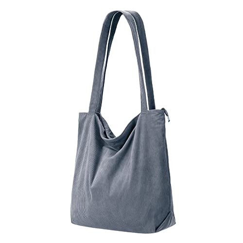 Iioscre Corduroy Tote Bag with Zipper, Large Capacity