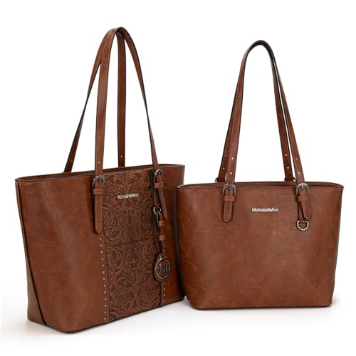 Montana West Vegan Leather Tote Bag Set, Brown