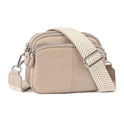 Befen Nude Leather Crossbody Bag: Triple Zip Small
